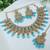 stunning firozi blue mehendi gold plated ad/zircon work polki necklace jewelry set with maangtika