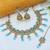 designer firozi blue mehendi gold plated ad/zircon work polki necklace jewelry set with maangtika