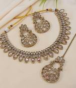 beautiful champaigne gold antique gold plated ad/zircon work polki necklace jewelry set with maangtika