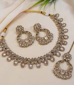 beautiful champaigne gold antique gold plated ad/zircon work polki necklace jewelry set with maangtika