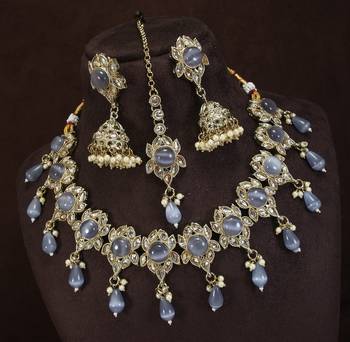 preety purple mehendi gold plated ad/zircon work polki necklace jewelry set with maangtika 1