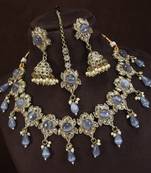 preety purple mehendi gold plated ad/zircon work polki necklace jewelry set with maangtika