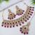 designer ruby mehendi gold plated ad/zircon work polki necklace jewelry set with maangtika