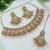 designer pink mehendi gold plated ad/zircon work polki necklace jewelry set with maangtika