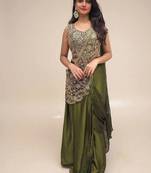 mehendi silk thread & beaded work lehenga saree