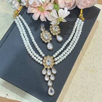 pearl beaded kundan stone studded necklace set 2