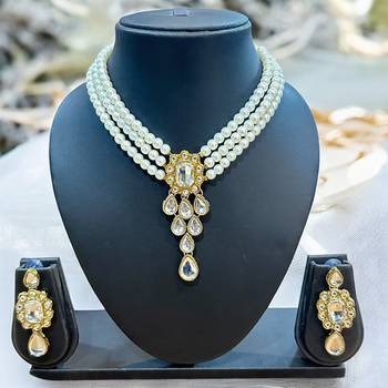 pearl beaded kundan stone studded necklace set 4