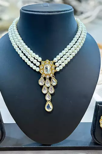 pearl beaded kundan stone studded necklace set