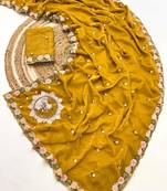 Yellow Color  Floral Embroidery Work Silk Saree