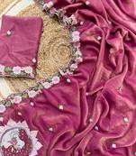 Pink Color  Floral Embroidery Work Silk Saree