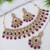 designer ruby mehendi gold plated ad/zircon work polki necklace jewelry set with maangtika