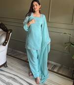 sky blue silk swarovski work farshi salwar suit
