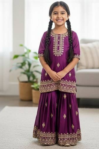 Designer party wear look kids top sharara & dupata
