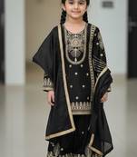 Black embroidered sequence work fendy silk kids kurta set