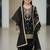 Black embroidered sequence work fendy silk kids kurta set