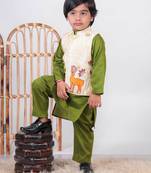 green silk embroidered kurta pant set with jacket