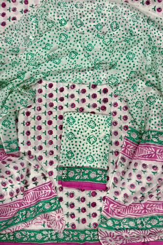 Multicolor cotton dress material with mul dupatta