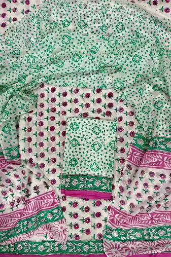 Multicolor cotton dress material with mul dupatta