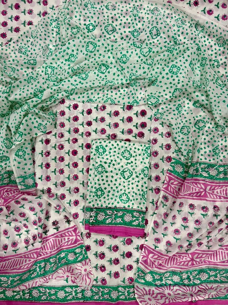 Multicolor cotton dress material with mul dupatta