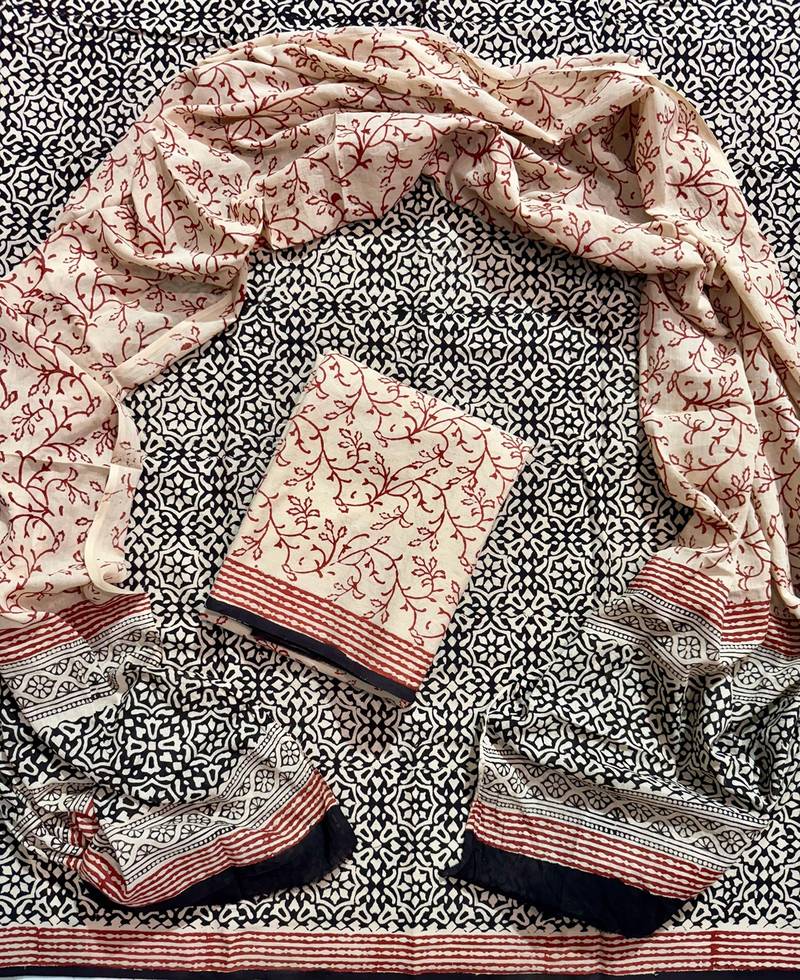 Multicolor cotton dress material with mul dupatta