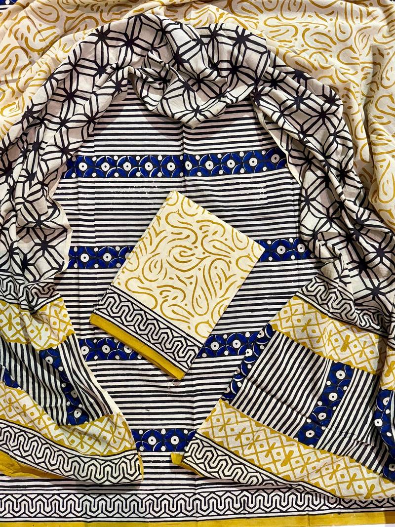 Multicolor cotton dress material with mul dupatta