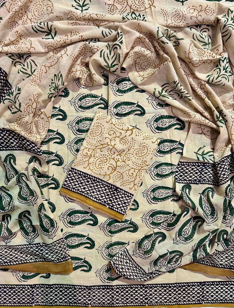 Multicolor cotton dress material with mul dupatta