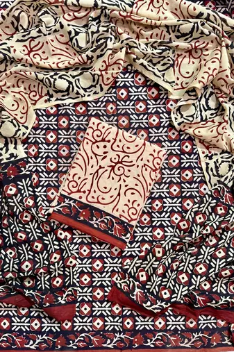 Multicolor cotton dress material with mul dupatta