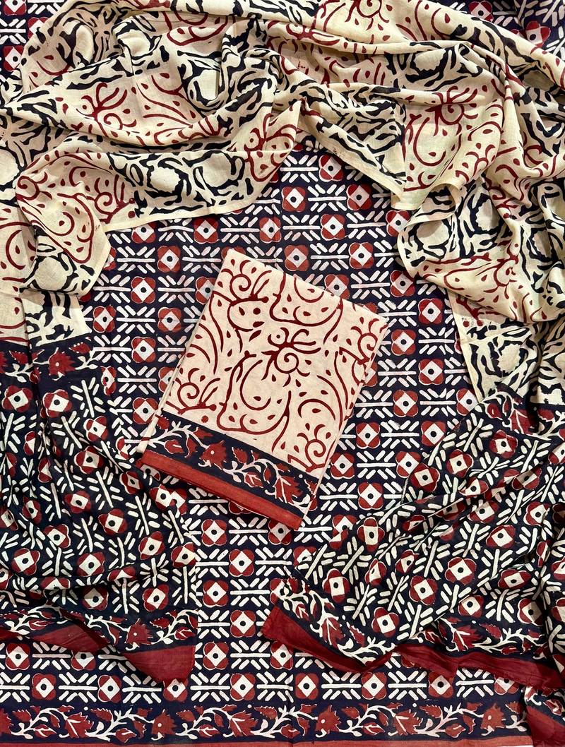 Multicolor cotton dress material with mul dupatta