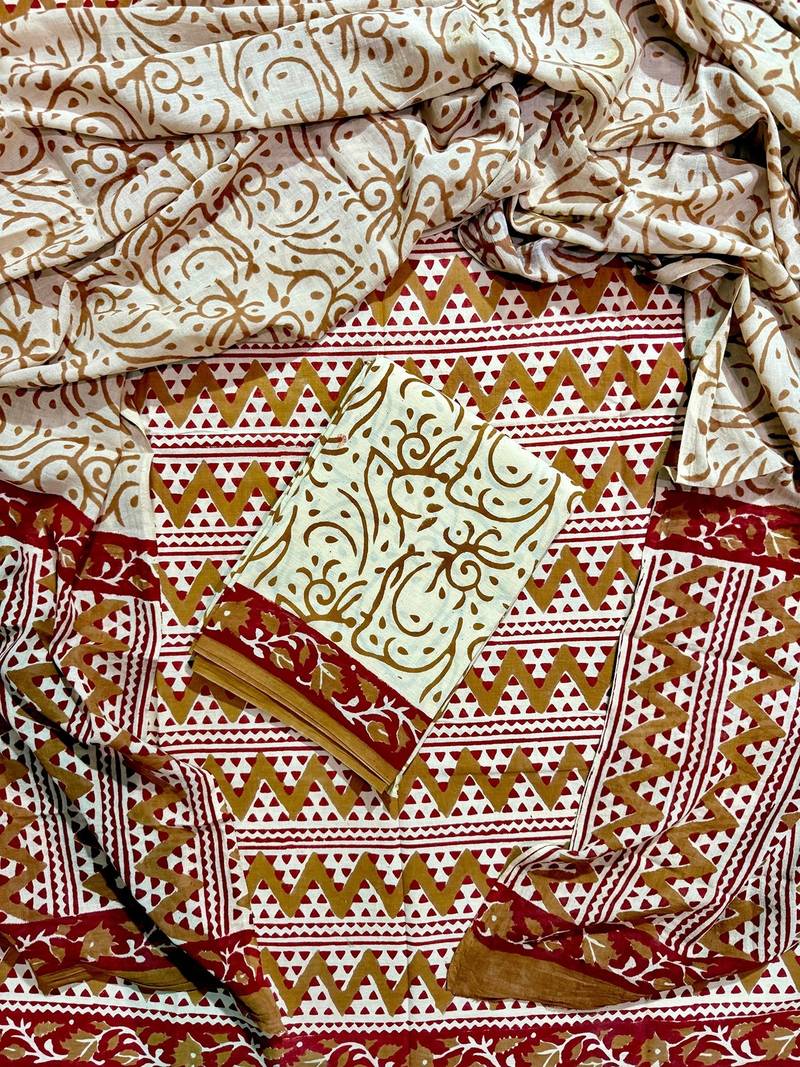 Multicolor cotton dress material with mul dupatta