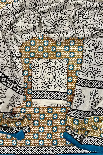 Multicolor cotton dress material with mul dupatta