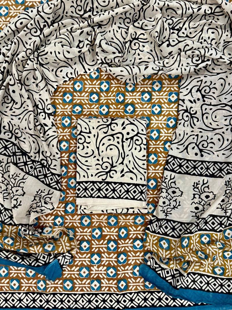 Multicolor cotton dress material with mul dupatta