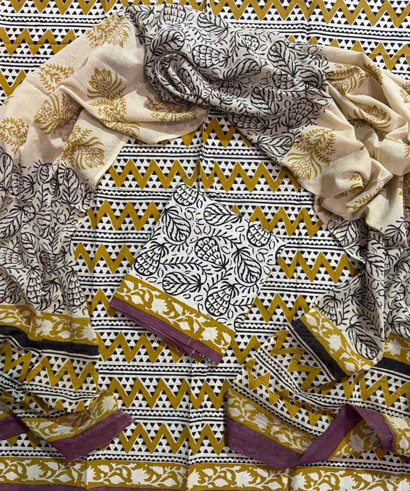 Multicolor cotton dress material with mul dupatta