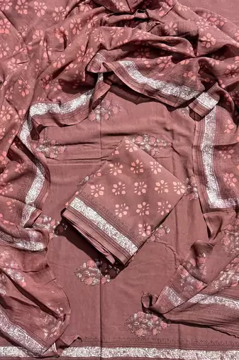 Multicolor cotton dress material with mul dupatta