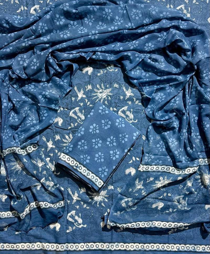 Multicolor cotton dress material with mul dupatta