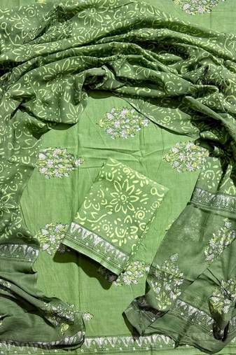 Multicolor cotton dress material with mul dupatta