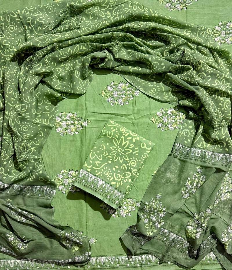 Multicolor cotton dress material with mul dupatta