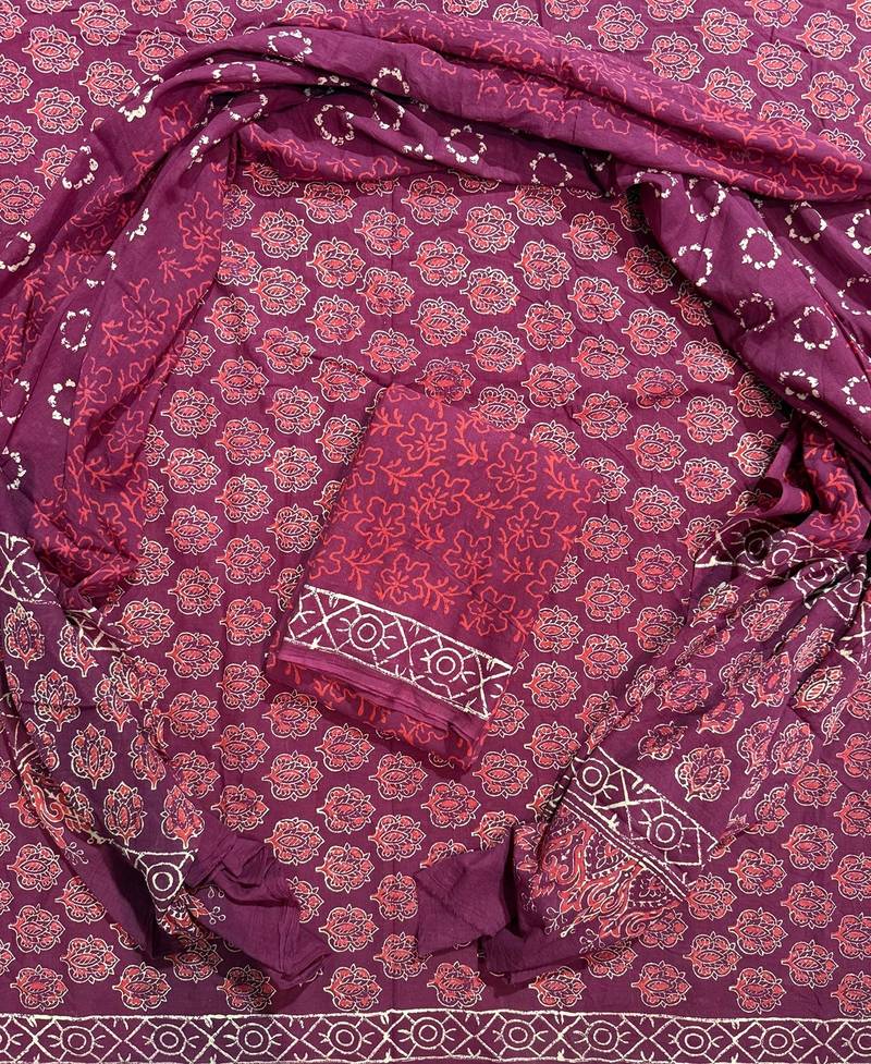 Multicolor cotton dress material with mul dupatta