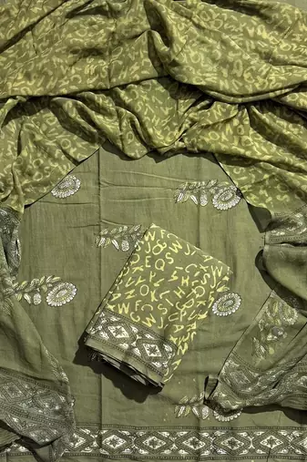 Multicolor cotton dress material with mul dupatta