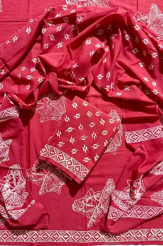 Multicolor cotton dress material with mul dupatta