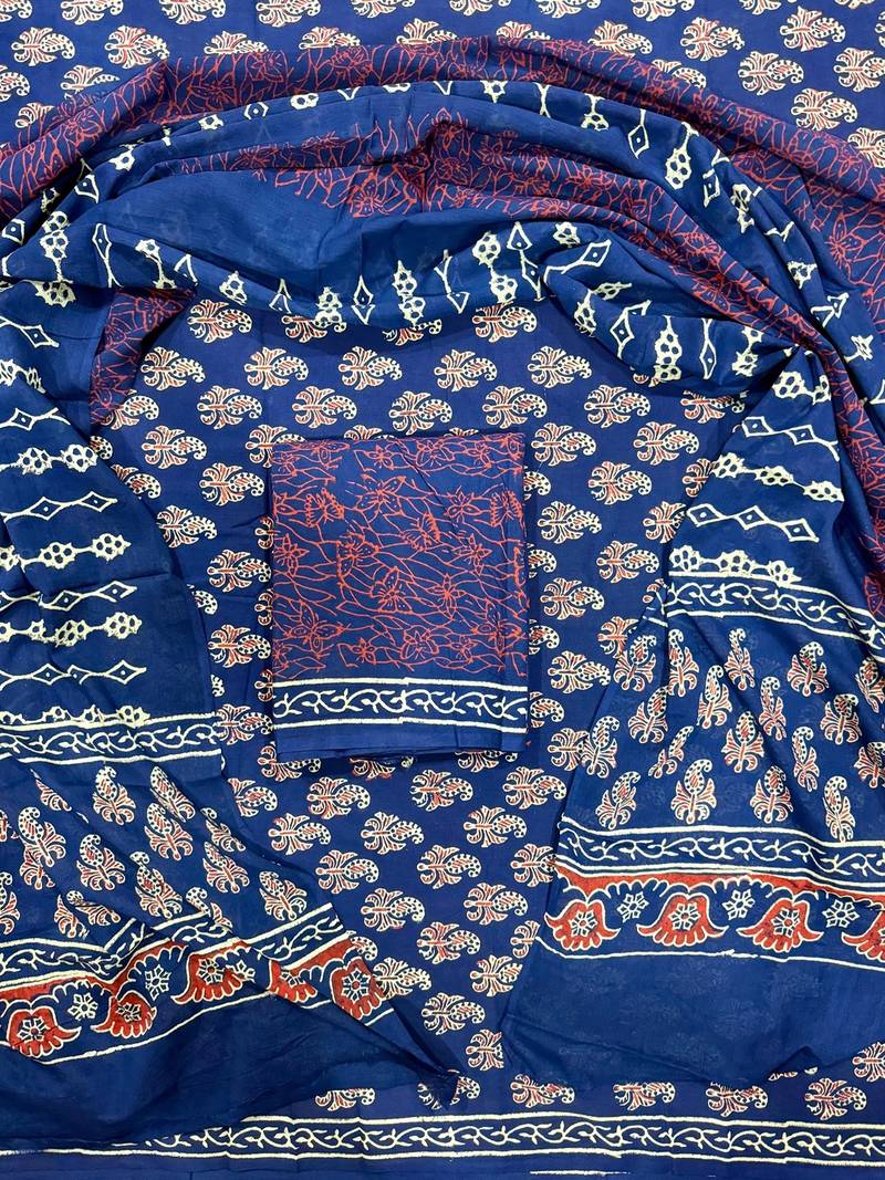 Multicolor cotton dress material with mul dupatta