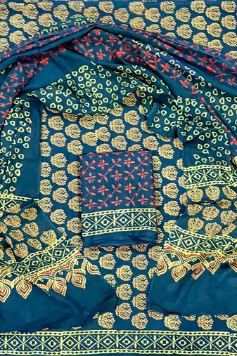 Multicolor cotton dress material with mul dupatta