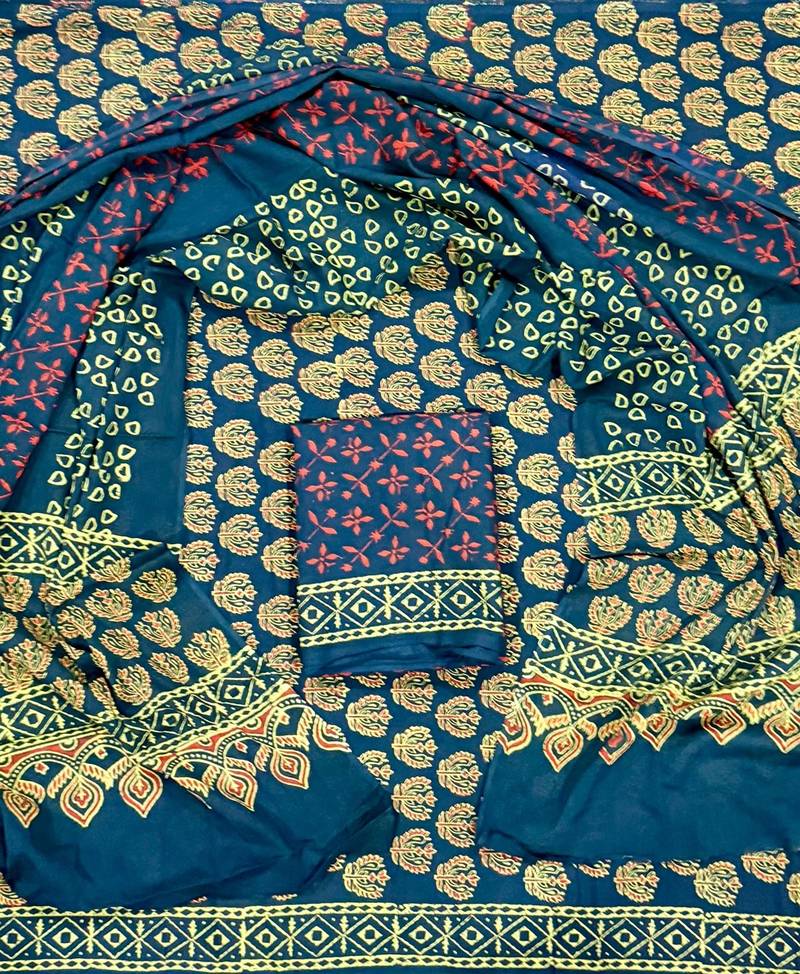 Multicolor cotton dress material with mul dupatta