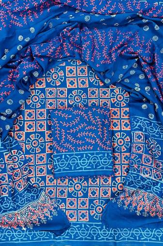 Multicolor cotton dress material with mul dupatta