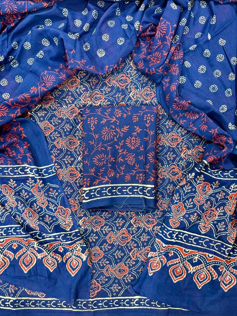 Multicolor cotton dress material with mul dupatta