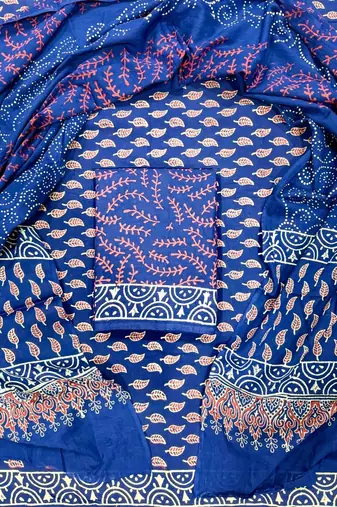 Multicolor cotton dress material with mul dupatta