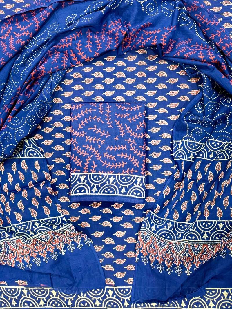 Multicolor cotton dress material with mul dupatta