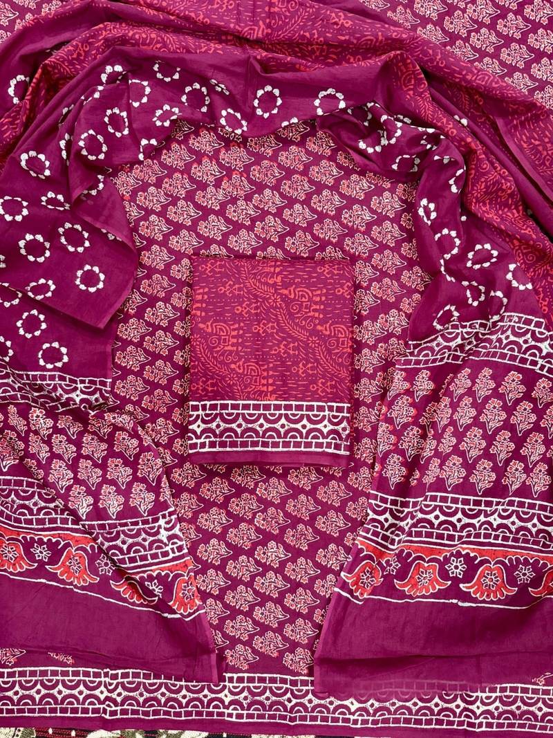 Multicolor cotton dress material with mul dupatta