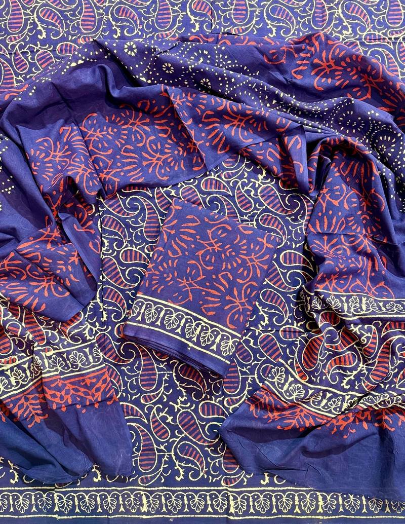 Multicolor cotton dress material with mul dupatta