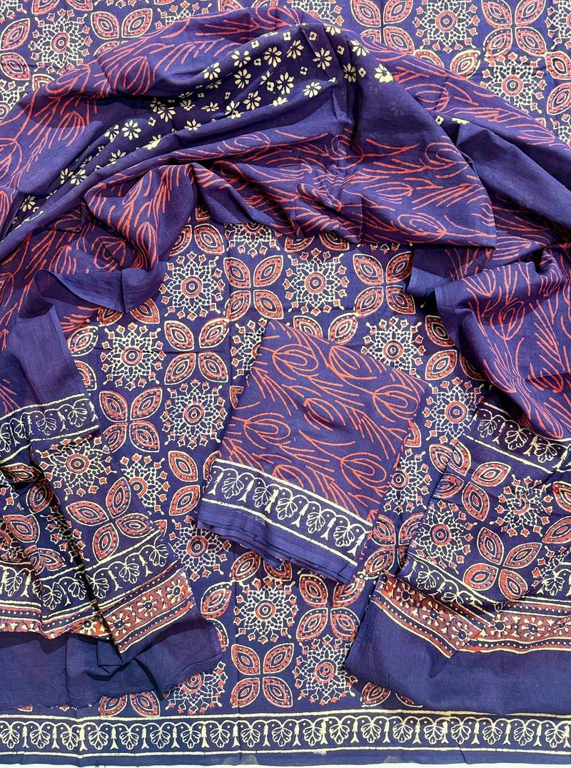 Multicolor cotton dress material with mul dupatta