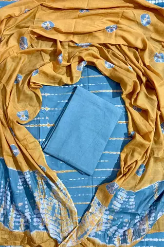 Multicolor cotton dress material with mul dupatta